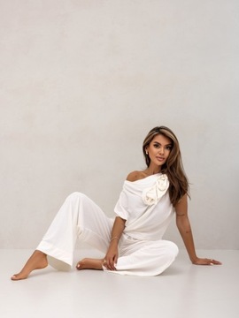 КОМПЛЕКТ COCOMORE БЛУЗКА С ЦВЕТОМ И БРЮКИ PALAZZO ROSSA eCRU M/38