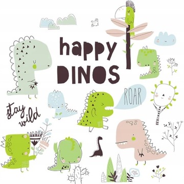 NAKLEJKI NAKLEJKA NA ŚCIANĘ DLA DZIECI DINOZAURY HAPPY DINOS CHMURKI DINO
