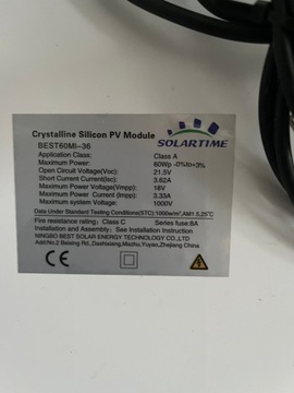 Моносолнечный фотоэлектрический модуль мощностью 60 Вт