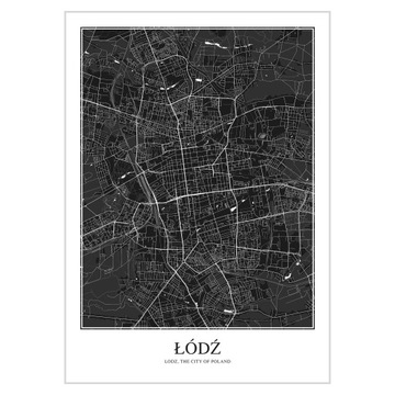 Plakat 50x70 Nowoczesna ścienna mapa Łodzi