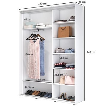 Szafa przesuwna VERA - 2 LUSTRO 130x242x45 WYSOKA