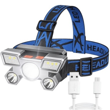 LATARKA CZOŁOWA CZOŁÓWKA 5 x LED LAMPKA NA GŁOWĘ MOCNA XPE USB AKUMULATOR