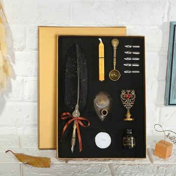Luxury Fountain Pen Set Vintage Sprinkling Gold Feather Pen Ink Bottle