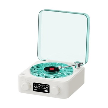 Gramofon biurkowy z dźwiękiem zegara i oświetleniem RGB Mini przenośny biał
