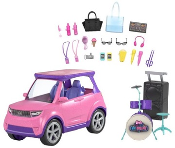 BARBIE Samochód Auto Dla lalek JEEP KONCERTOWY Z PERKUSJĄ I DODATKAMI