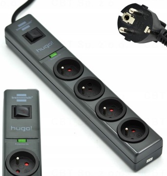 Сетевой фильтр Hugo Line 4 розетки 2м 19.500А антрацит