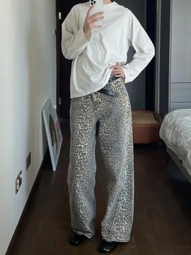 Woman Vintage Leopard Jeans 2024 Y2k Spring Autumn