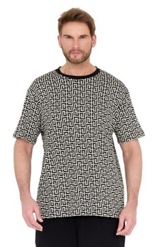 BALMAIN Męski t-shirt w czarno-biały monogram M