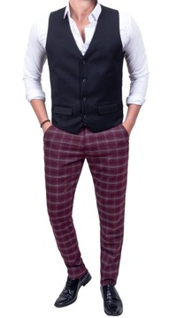 Spodnie eleganckie męskie bordowe w kratę - 36
