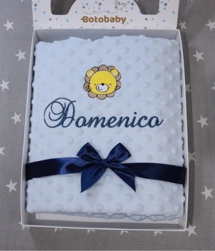 BotoBaby - Синий плед Minky с именем + картинкой + коробочка - ВЫШИВКА -