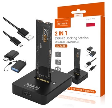 Adapter Czytników Dysków SSD M.2 2w1 SATA NGFF NVME PCIe M2 USB-C USB 3.0