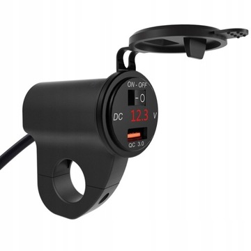 ЗАРЯДНОЕ УСТРОЙСТВО ДЛЯ МОТОЦИКЛА 3.4A USB QC3.0 ВОЛЬТМЕТР 12В