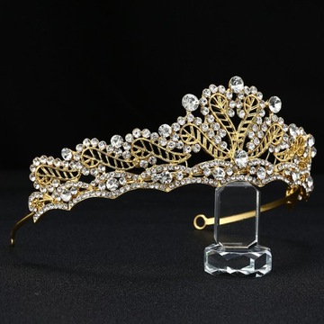 Diadem dla nowożeńców Złoty Rhinestone Księżniczka