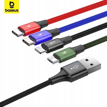 BASEUS SZYBKI MOCNY KABEL PRZEWÓD USB 4W1 2XUSB-C LIGHTNING MICRO QC 1.2M