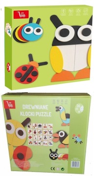 DREWNIANE PUZZLE KLOCKI UKŁADANKA MONTESSORI A2