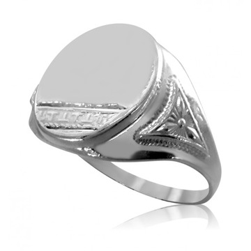 СЕРЕБРЯНОЕ СИГНАЛЬНОЕ КОЛЬЦО 925 ПРОБЫ С ОРНАМЕНТАМИ, ОВАЛ + ГРАВИРОВКА