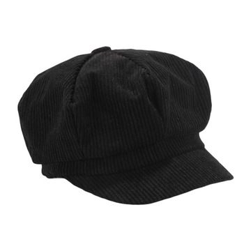 Modny ośmiokątny kapelusz, kobiety mężczyźni jesienny sztruksowy zimowy lekki czarny
