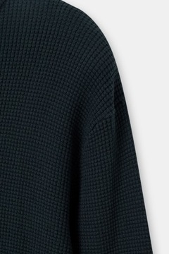 PULL&BEAR sweter dzianinowy o splocie waflowym 100% bawełna ciemna zieleń L