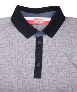 Koszulka polo męska szara polówka bawełniana we wzory POLSKI PRODUKT L