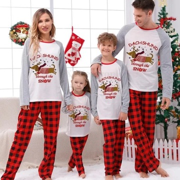 PIŻAMA Bożonarodzeniowy jamnik piżamy dla całej rodziny pasujący przez zest