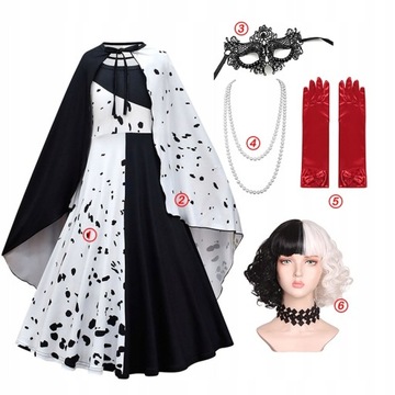 Cosplay Halloween dzieci Cruella sukienki ubrania