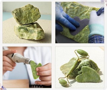 3w1 Masażer do twarzy KAMIEŃ GUA SHA z jadeitu zestaw roller wałek masażu