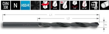 СВЕРЛО ПРОКАТНОЕ СПИРАЛЬНОЕ HSS-R DIN338 FI 13 ММ ТИП N RUKO