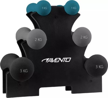 Zestaw hantli ze stojakiem 1/2/3kg hantelki neoprenowe AVENTO x6