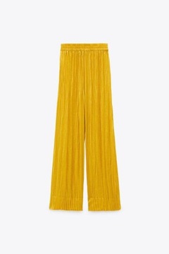 Spodnie ZARA PANTALON damskie żółte luzne wzór r M