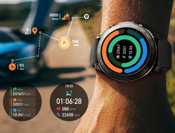 CZARNY SMARTWATCH ZEGAREK MĘSKI AMOLED SPORT PULS ROZMOWY SMART WATCH PL