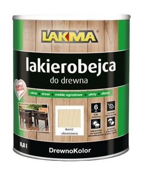 DREWNOKOLOR LAKIEROBEJCA DO DREWNA POŁYSK KOŚĆ SŁONIOWA 0,8L LAKMA