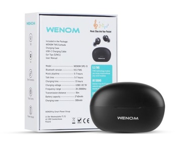 WENOM SPE-13 БЕСПРОВОДНЫЕ НАУШНИКИ Bluetooth 5.3 ВОДОНЕПРОНИЦАЕМЫЕ 2 микрофона