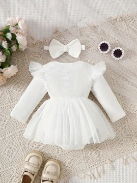 Торжественное платье из тюля, боди белое, цвета экрю, повязка на голову КРЕЩЕНИЕ, на крещение 62-68