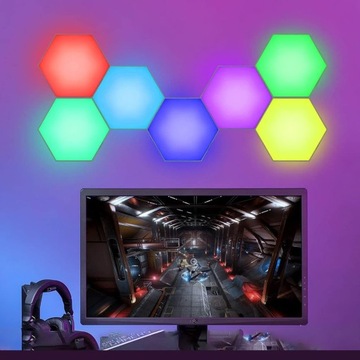 6x HEXAGON RGB ИГРОВАЯ НАСТЕННАЯ ЛАМПА МОДУЛЬНАЯ СИНХРОНИЗАЦИЯ МУЗЫКИ