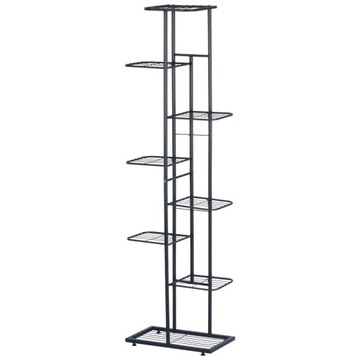 Подставка для цветов из черного металла, 8-ми ярусная, 142 см.