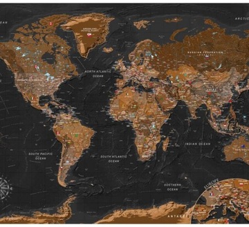 FOTOTAPETA 300x210 +KLEJ, Czarno-Brązowa Mapa