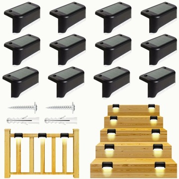 LAMPKI SOLARNE OGRODOWE LAMPA LED TARAS SCHODY BALUSTRADY ZESTAW 12 SZTUK