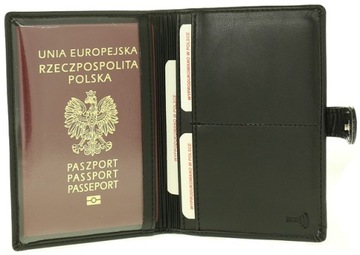 Skórzana Okładka Etui Paszport STOP RFID CZARNA PL