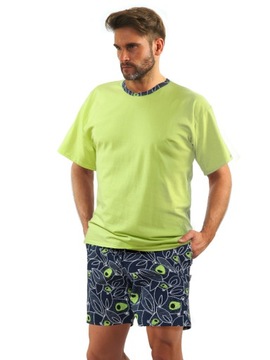 PIŻAMA MĘSKA LIMONKOWA krótki rękaw i spodnie Sesto Senso *XL