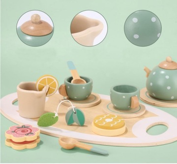 Деревянный детский чайный сервиз, кофейный сервиз, чашки, посуда