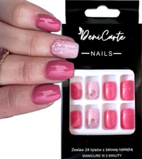 ИСКУССТВЕННЫЕ НОГТИ КОРОТКИЕ КВАДРАТНЫЕ РОЗОВЫЕ С БЛЕСКАМИ САМОКЛЕЯЩИЕСЯ НОГТИ 24 ШТ.