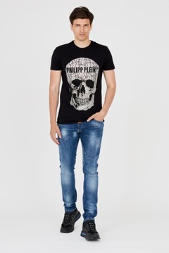 PHILIPP PLEIN T-shirt czarny z popękaną czaszką M