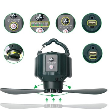 ПОТОЛОЧНЫЙ ВЕНТИЛЯТОР ДЛЯ ПАЛАТКИ СО СВЕТОДИОДНОЙ ПОДСВЕТКОЙ 5200МАч ДИСТАНЦИОННЫЙ