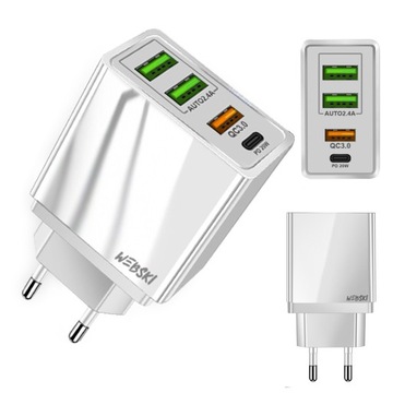 SZYBKA ŁADOWARKA 2x USB-C Power Delivery 3.0 4xUSB
