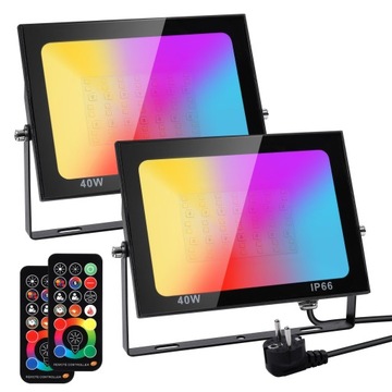 2-pakowy reflektor LED do zastosowań zewnętrznych, odpowiednik reflektora RGB o mocy 40 W z pilotem