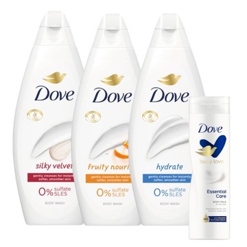 Żel pod prysznic DOVE MIX zapachów 3x 250 ml + GRATIS BALSAM