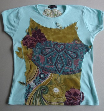 SUCHITA VINTAGE koszulka aplikacja koraliki ornament desi_gual custo 38 40