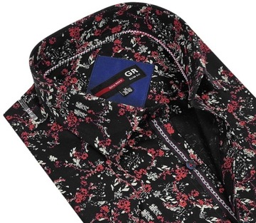Koszula męska czarna na krótki rękaw we wzory BK162 r. XXL