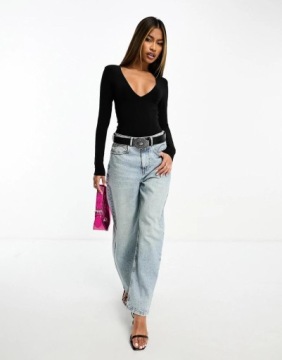 ЧЕРНОЕ ГЛАДКОЕ БОДИ С ДЛИННЫМ РУКАВОМ И V-образным ВЫРЕЗОМ NG9 NG7__L