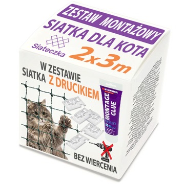 Zestaw SIATKA Z DRUCIKIEM NA BALKON DLA KOTA 3x2m BEZ WIERCENIA 2 KOLORY